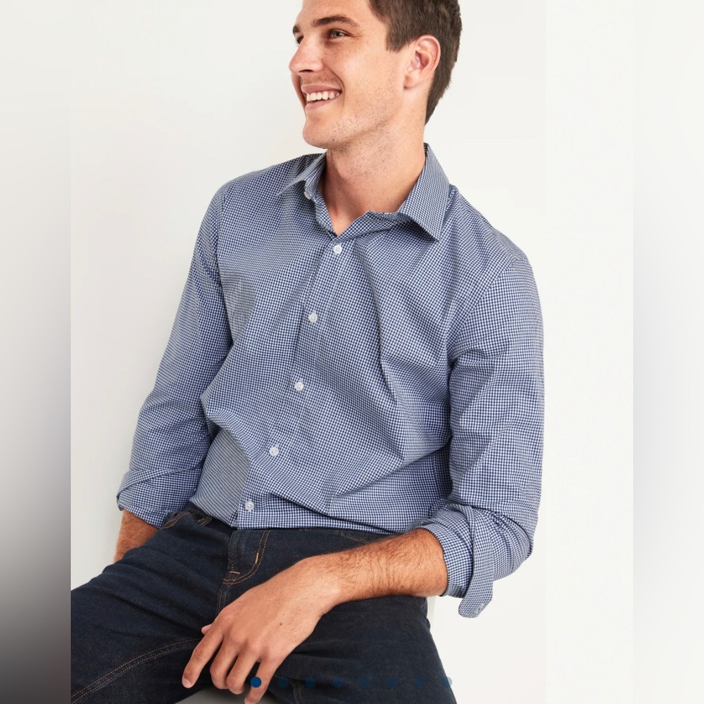 Men’s Dress Shirt • Blue Check • Business Casual • Boy’s Slim •